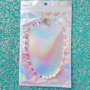 Pink fairy beaded choker necklace w/ freshwater pearls & crystals